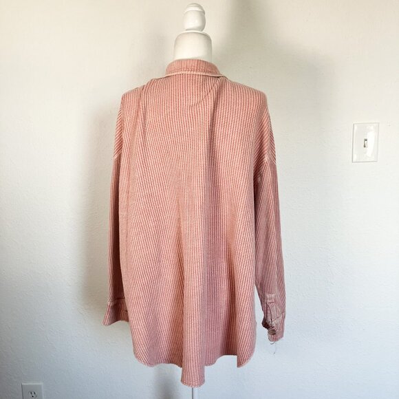 FP One Scout Jacket Mauve Waffle Long Sleeve Button Down Oversized Shacket - Picture 11 of 13